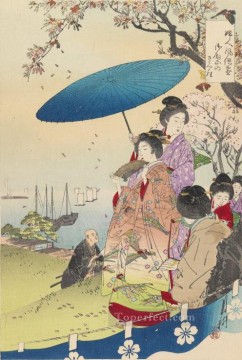 Geisha en primavera 1890 Ogata Gekko Japonés Pinturas al óleo
